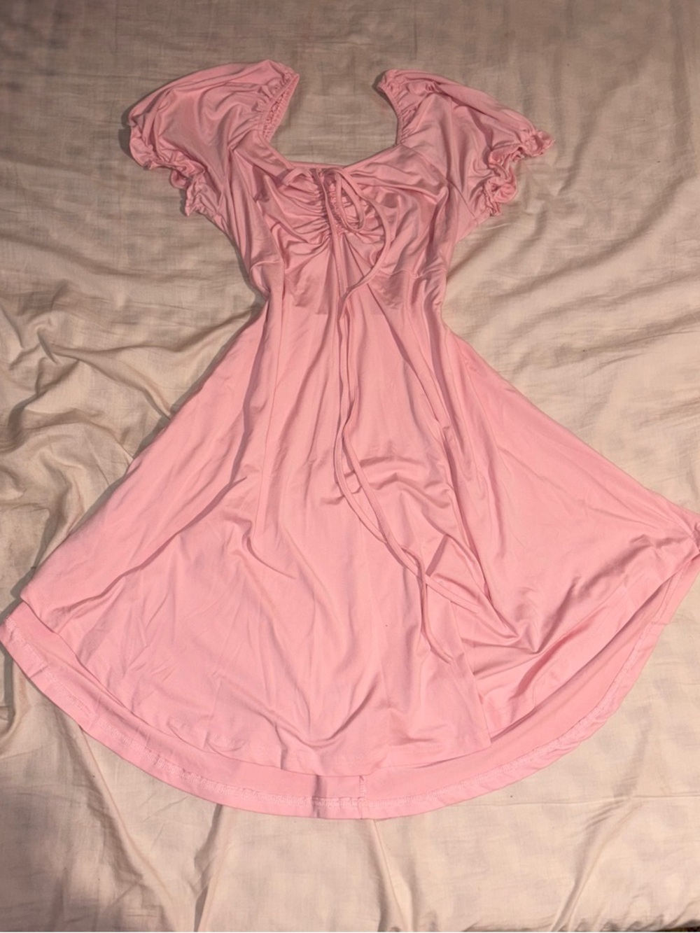 Ruched Tie-Front Pink Mini Dress with Flutter Sleeves